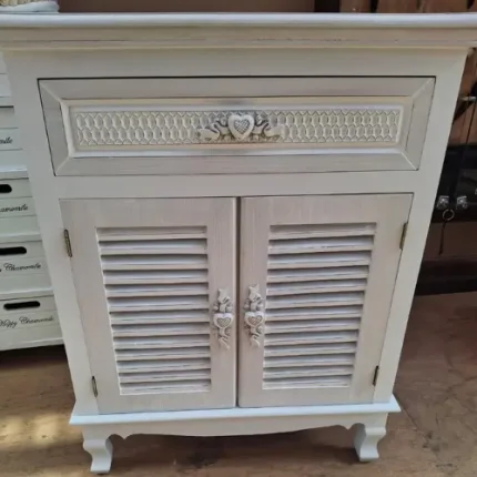 Mueble craquelado blanco con 2 puertas y 1 cajón